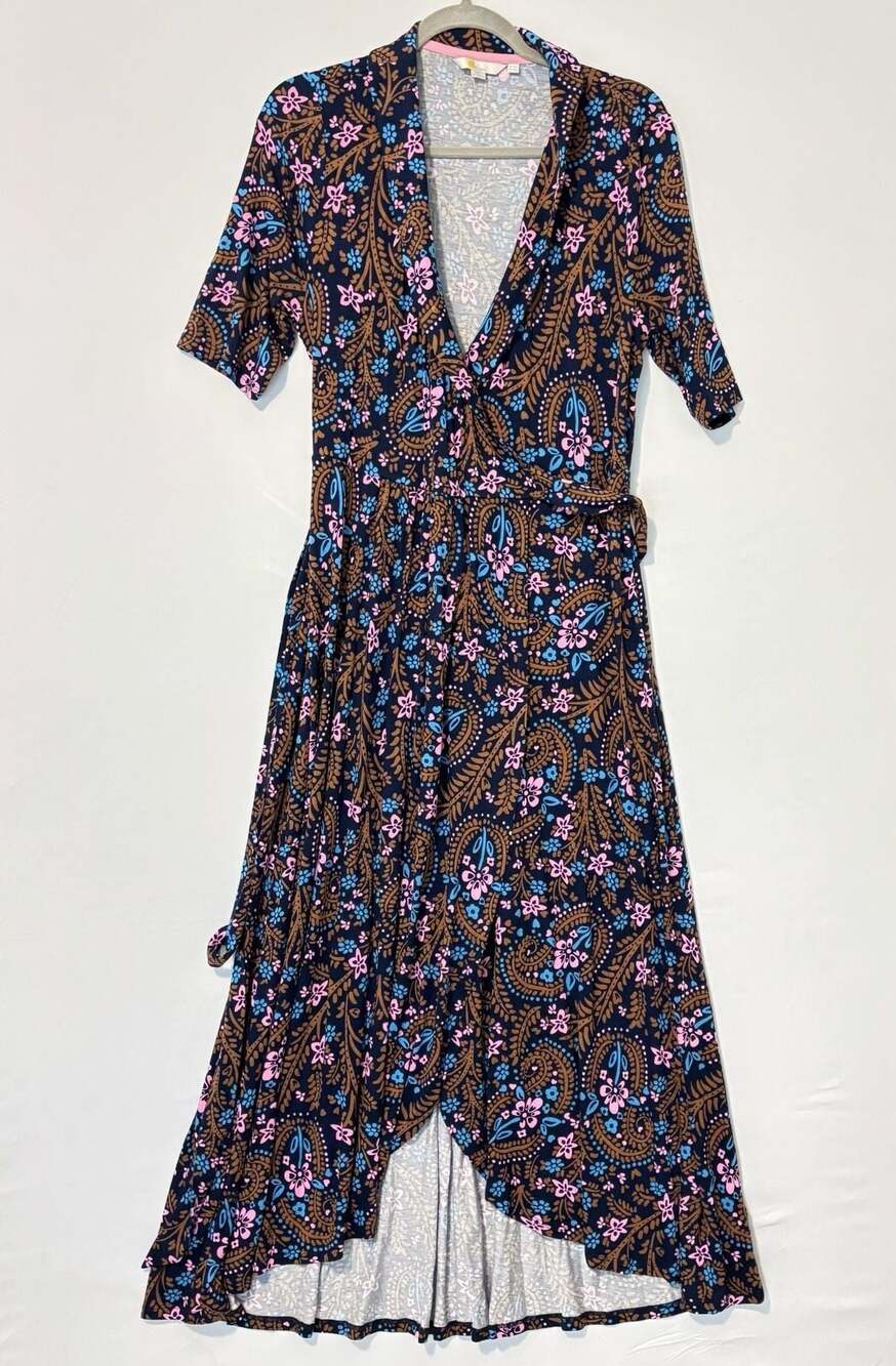 Boden‎ Floral Paisley Jersey Wrap Midi Dress US 10L Boho Resort Cottagecore - Picture 3 of 11